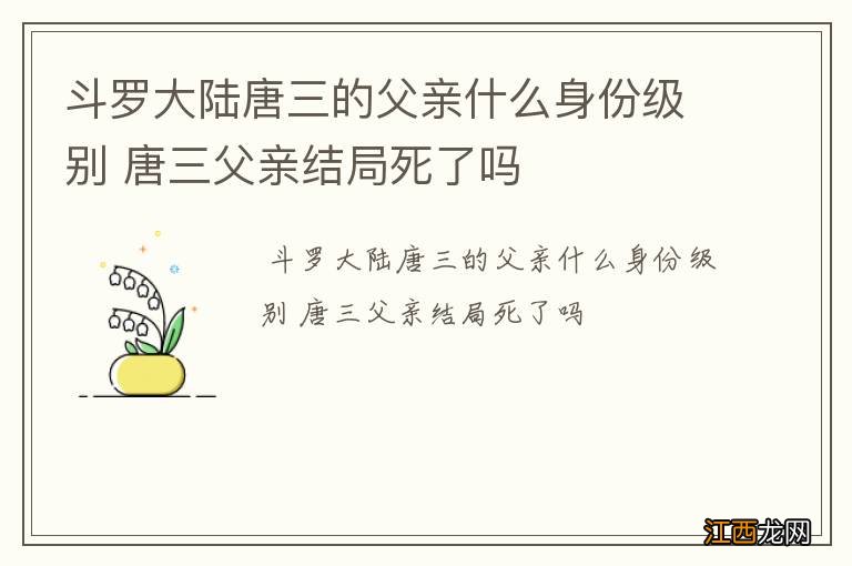 斗罗大陆唐三的父亲什么身份级别 唐三父亲结局死了吗