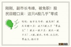 刚刚，副市长韦峰，被免职！股民目瞪口呆：这只A股几乎“零成交”！股东一股不卖，股民一