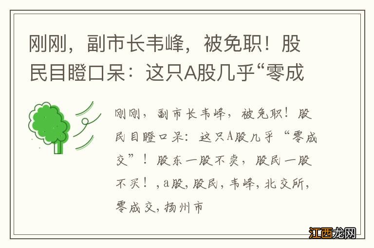 刚刚，副市长韦峰，被免职！股民目瞪口呆：这只A股几乎“零成交”！股东一股不卖，股民一股不买！