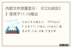 内部文件泄露显示：《COD战区2》或将于11.16推出