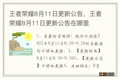 王者荣耀8月11日更新公告，王者荣耀8月11日更新公告在哪里