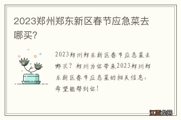 2023郑州郑东新区春节应急菜去哪买？