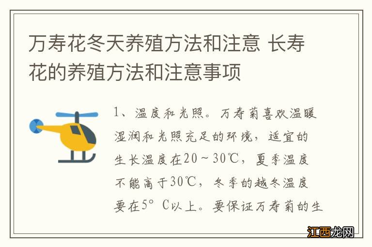 万寿花冬天养殖方法和注意 长寿花的养殖方法和注意事项