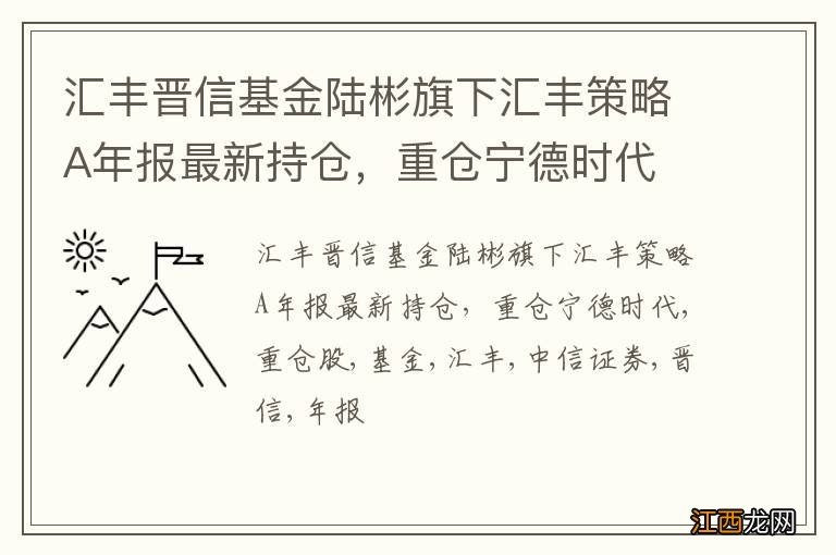 汇丰晋信基金陆彬旗下汇丰策略A年报最新持仓，重仓宁德时代