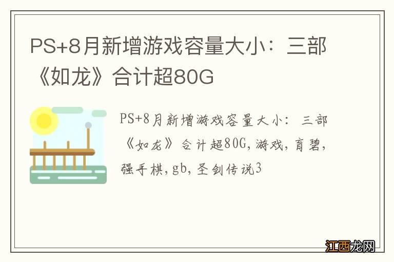 PS+8月新增游戏容量大小：三部《如龙》合计超80G