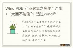 Wind PDB 产业聚焦之房地产产业：“大而不能倒”？透过Wind产业链看房地产如何影响国民经济和