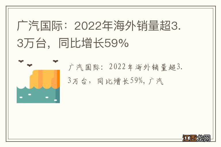 广汽国际：2022年海外销量超3.3万台，同比增长59%