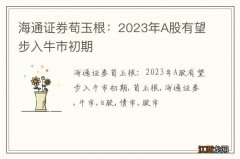 海通证券荀玉根：2023年A股有望步入牛市初期