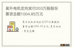 昊升电机定向发行203万股股份 募资总额1004.85万元