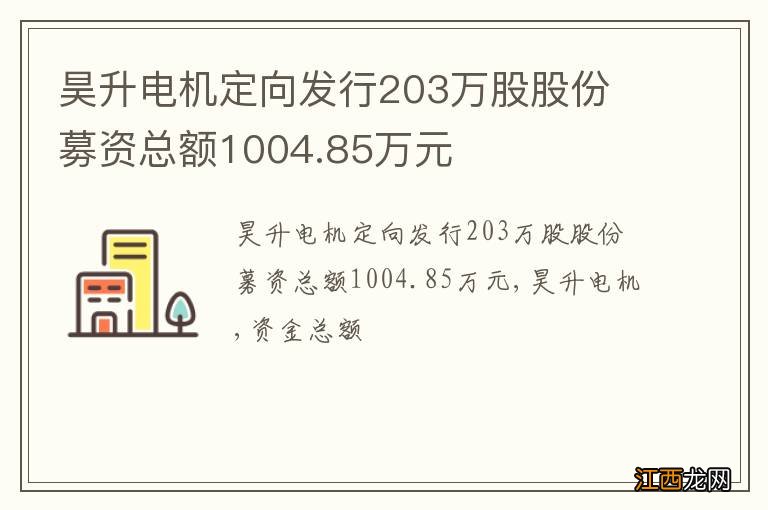 昊升电机定向发行203万股股份 募资总额1004.85万元