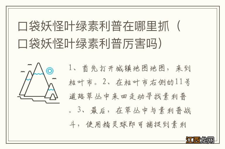 口袋妖怪叶绿素利普厉害吗 口袋妖怪叶绿素利普在哪里抓