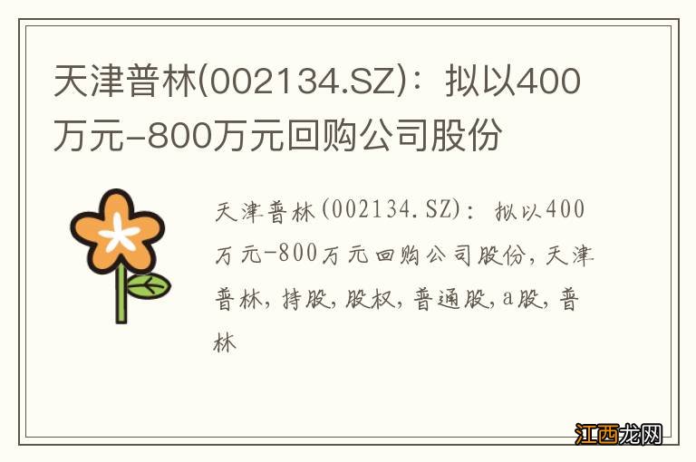 002134.SZ 天津普林：拟以400万元-800万元回购公司股份