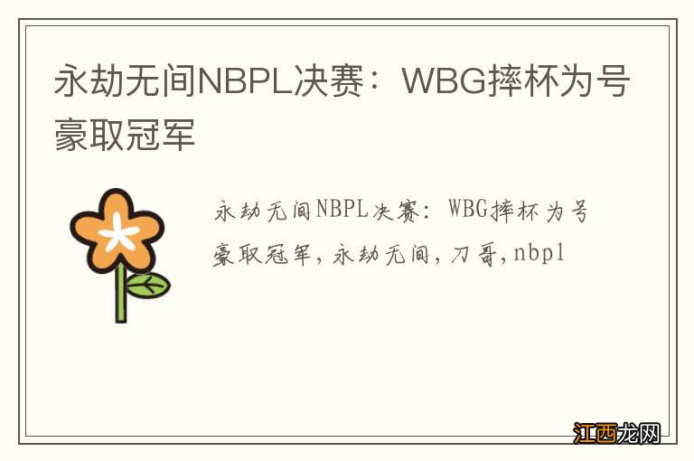 永劫无间NBPL决赛：WBG摔杯为号豪取冠军