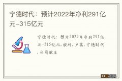 宁德时代：预计2022年净利291亿元-315亿元