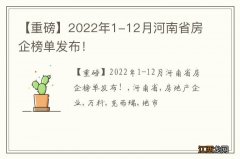 【重磅】2022年1-12月河南省房企榜单发布！