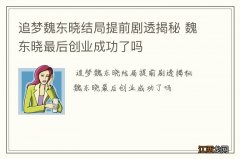 追梦魏东晓结局提前剧透揭秘 魏东晓最后创业成功了吗