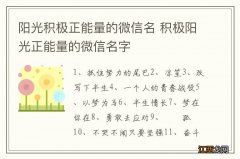 阳光积极正能量的微信名 积极阳光正能量的微信名字