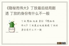 《隐秘而伟大》丁放最后结局剧透 丁放的身份有什么不一般