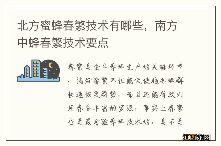 北方蜜蜂春繁技术有哪些，南方中蜂春繁技术要点