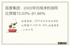 拓普集团：2022年归母净利润同比预增72.03%-81.86%