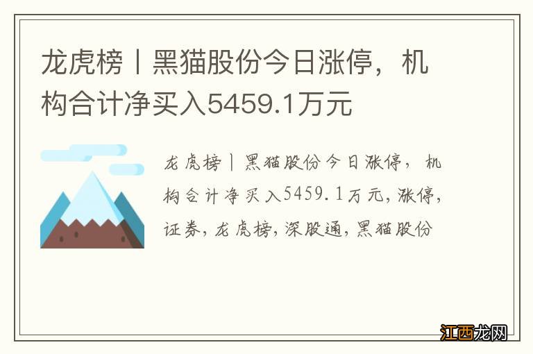 龙虎榜丨黑猫股份今日涨停，机构合计净买入5459.1万元