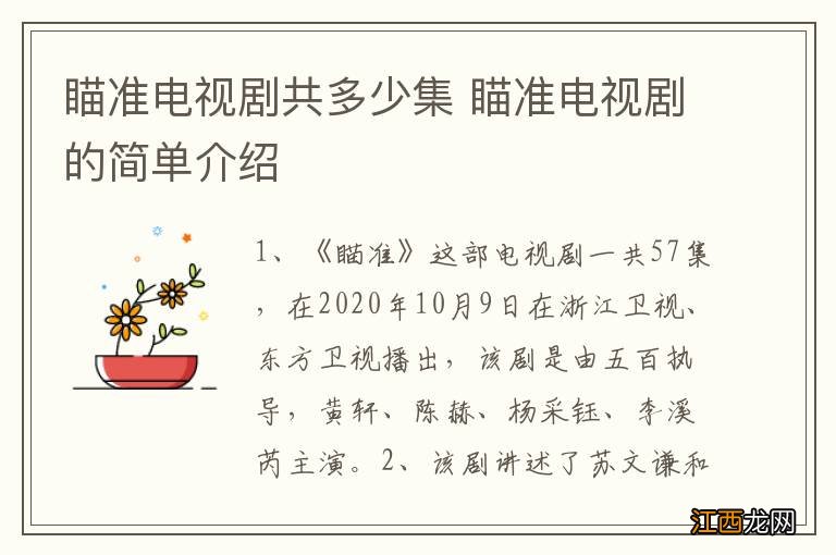 瞄准电视剧共多少集 瞄准电视剧的简单介绍