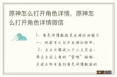 原神怎么打开角色详情，原神怎么打开角色详情微信