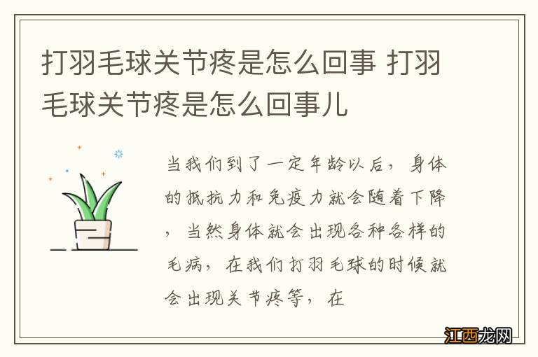 打羽毛球关节疼是怎么回事 打羽毛球关节疼是怎么回事儿