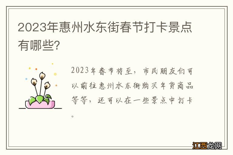 2023年惠州水东街春节打卡景点有哪些？