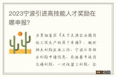 2023宁波引进高技能人才奖励在哪申报？