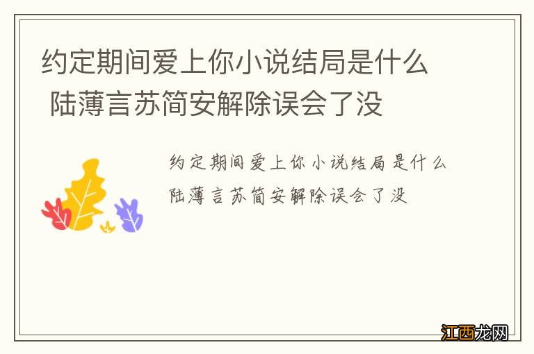 约定期间爱上你小说结局是什么 陆薄言苏简安解除误会了没