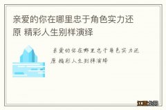 亲爱的你在哪里忠于角色实力还原 精彩人生别样演绎