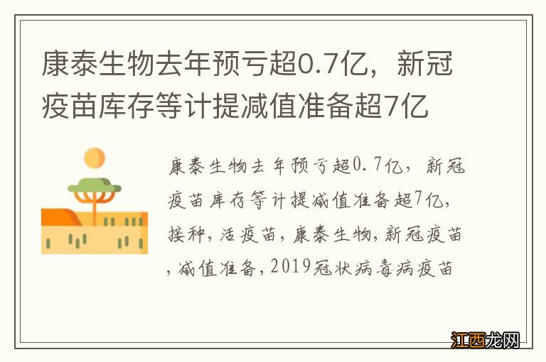 康泰生物去年预亏超0.7亿，新冠疫苗库存等计提减值准备超7亿