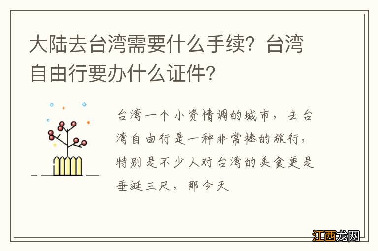 大陆去台湾需要什么手续？台湾自由行要办什么证件？