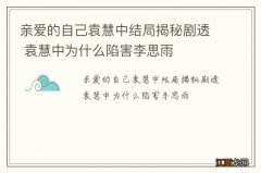 亲爱的自己袁慧中结局揭秘剧透 袁慧中为什么陷害李思雨