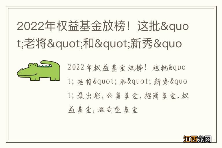 2022年权益基金放榜！这批&quot;老将&quot;和&quot;新秀&quot;最出彩