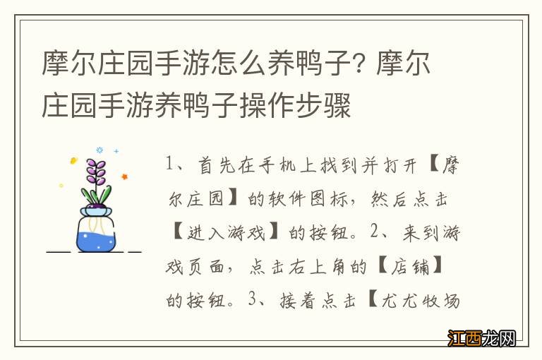 摩尔庄园手游怎么养鸭子? 摩尔庄园手游养鸭子操作步骤