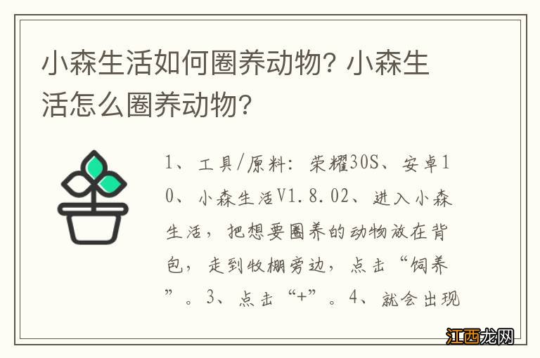 小森生活如何圈养动物? 小森生活怎么圈养动物?