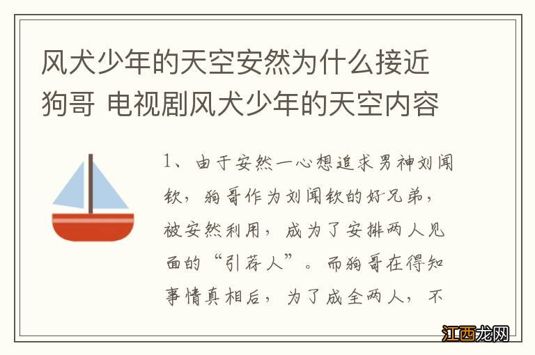 风犬少年的天空安然为什么接近狗哥 电视剧风犬少年的天空内容介绍