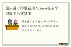 因未遵守印尼新规 Steam等多个游戏平台被禁用