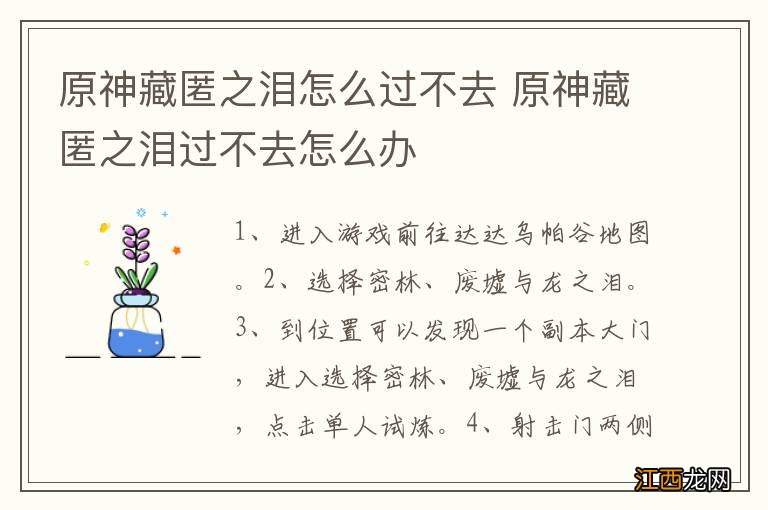 原神藏匿之泪怎么过不去 原神藏匿之泪过不去怎么办