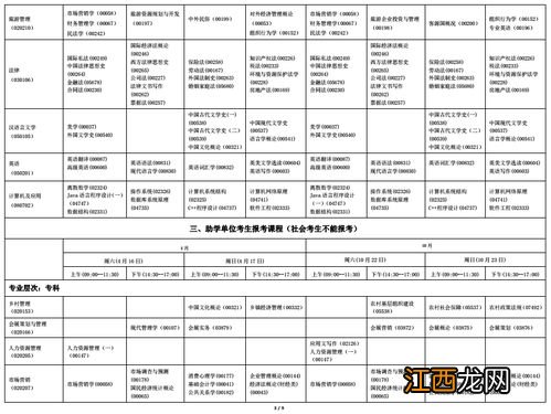 2022年自考考试时间科目安排一览表