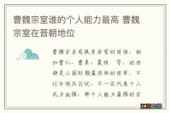 曹魏宗室谁的个人能力最高 曹魏宗室在晋朝地位