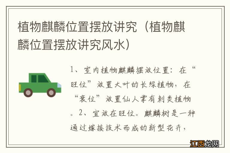 植物麒麟位置摆放讲究风水 植物麒麟位置摆放讲究