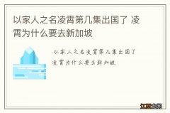 以家人之名凌霄第几集出国了 凌霄为什么要去新加坡