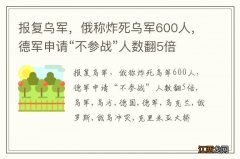 报复乌军，俄称炸死乌军600人，德军申请“不参战”人数翻5倍