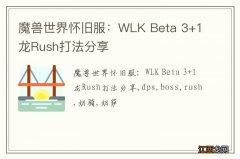 魔兽世界怀旧服：WLK Beta 3+1龙Rush打法分享