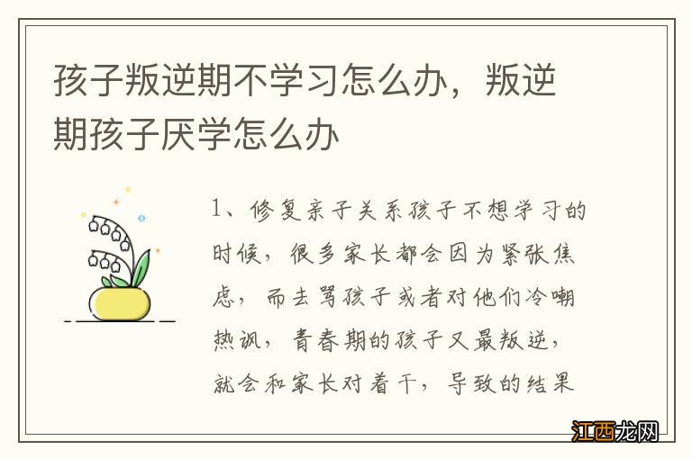 孩子叛逆期不学习怎么办，叛逆期孩子厌学怎么办