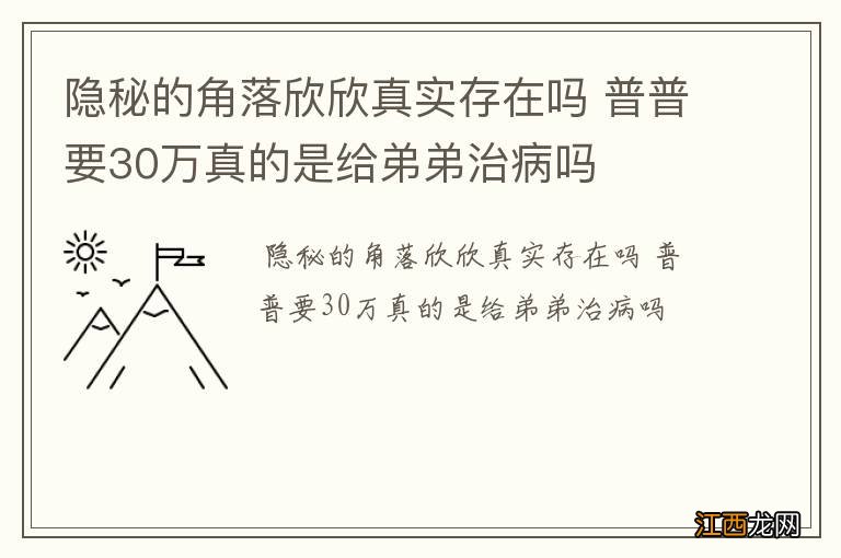 隐秘的角落欣欣真实存在吗 普普要30万真的是给弟弟治病吗