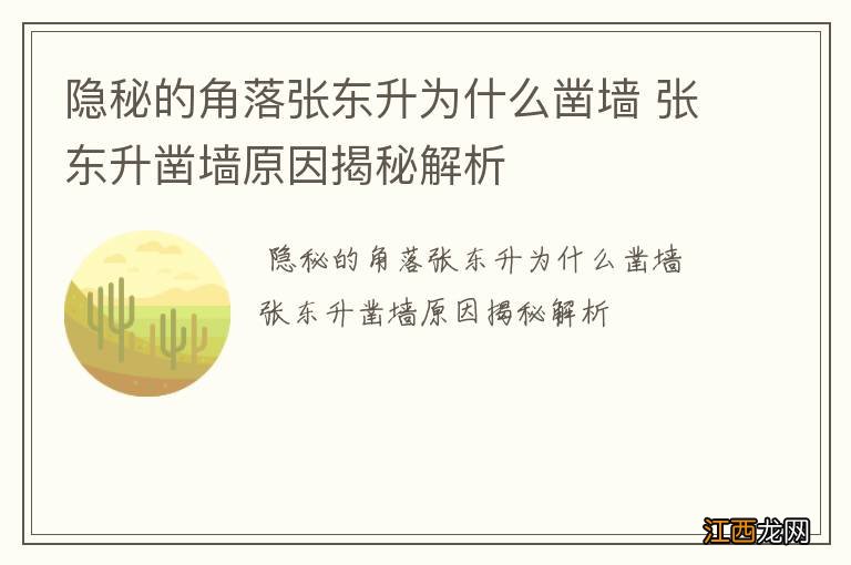 隐秘的角落张东升为什么凿墙 张东升凿墙原因揭秘解析